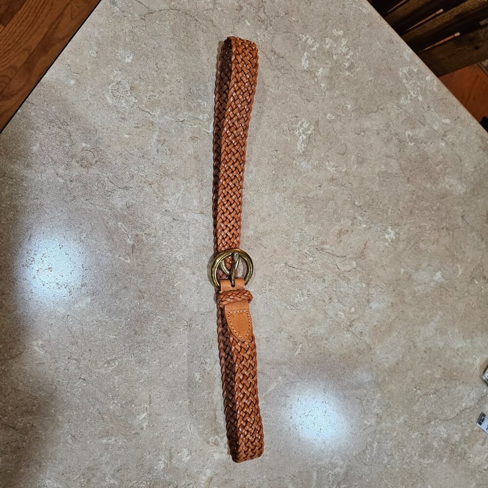 Women's Talbots Tan‎ Leather Braided Belt Size S 6005